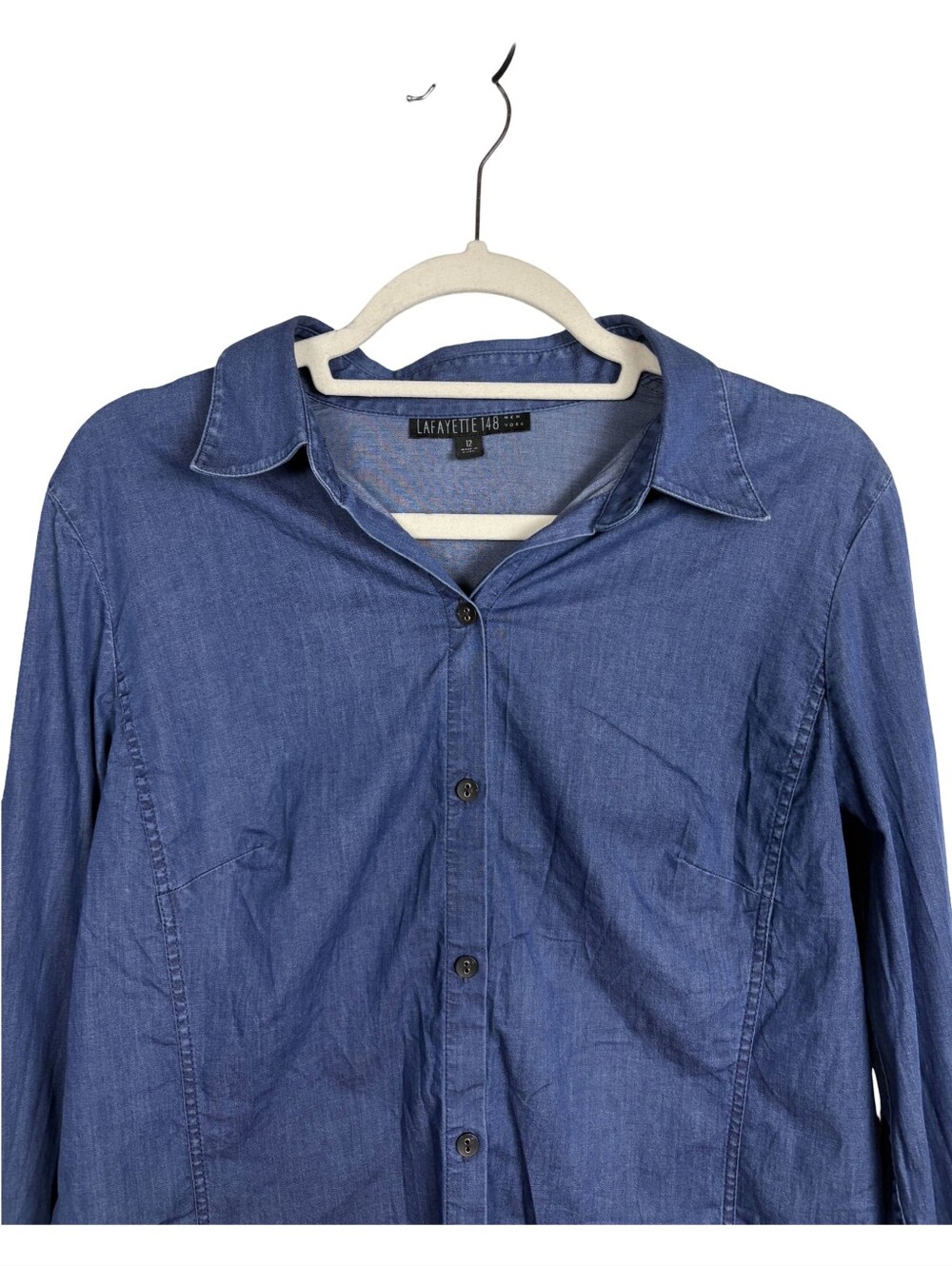 Lafayette 148 New York Lightweight Denim Button Front Shirt Women Blue Size 12 - Picture 4 of 8